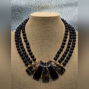 Vintage Lucite Geometric Black & Gold Chunky Statement Necklace